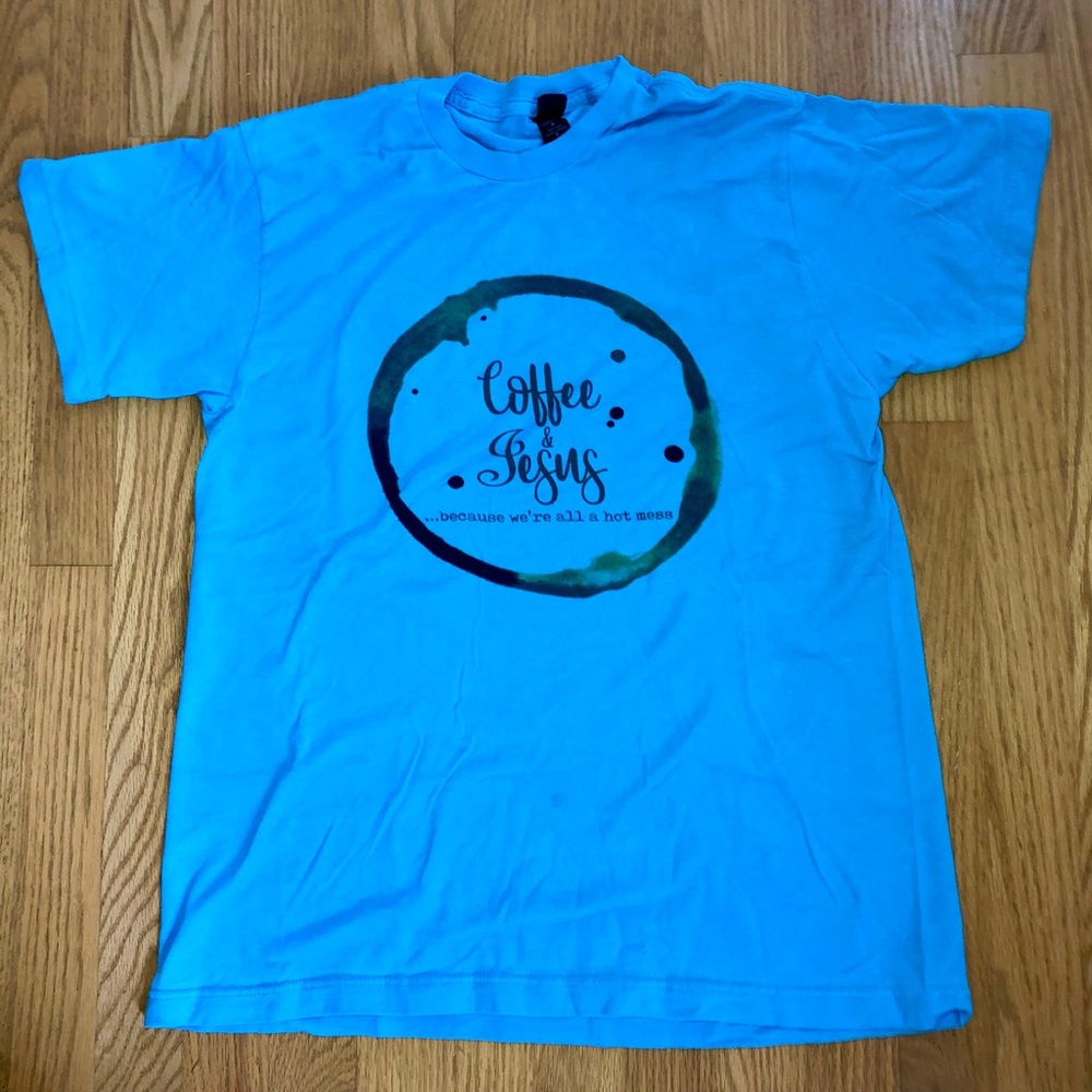4/$25 -Coffee & Jesus Blue T-shirt @hiswordsispeak - Picture 1 of 7